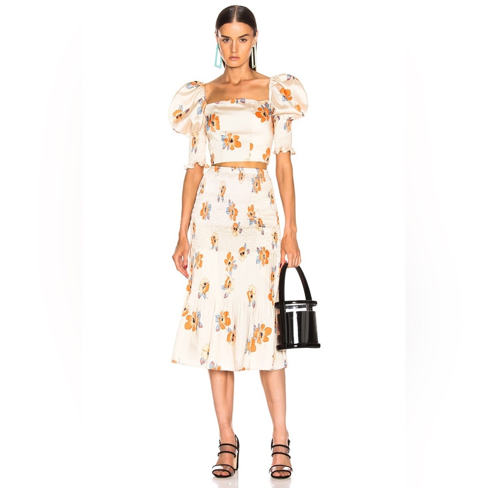 - NEW NICHOLAS 2 piece satin floral skirt and bustier top set xs